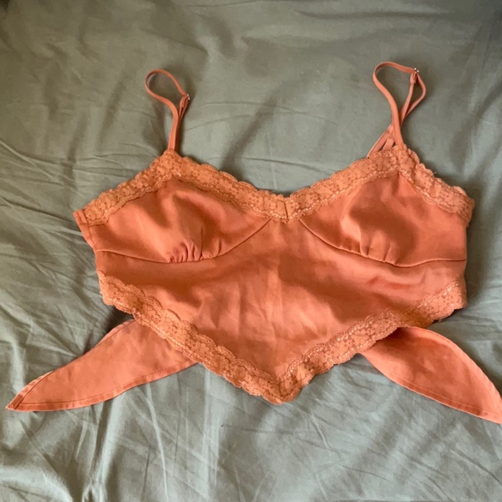 Forever 21 Tie Lace Trim Silk Top